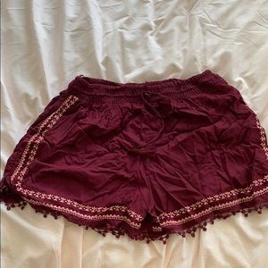 maroon and pink detailed shorts